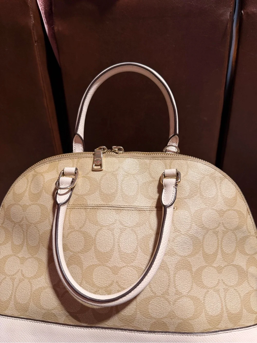 Coach Signature Dome Satchel — Beige & White Trim
